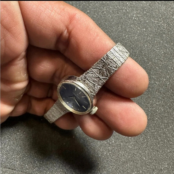 Vintage Hamilton Ladies Mechanical Wind Up Watch Silver Tone Blue Dial 10K R.G.P - Picture 9 of 9